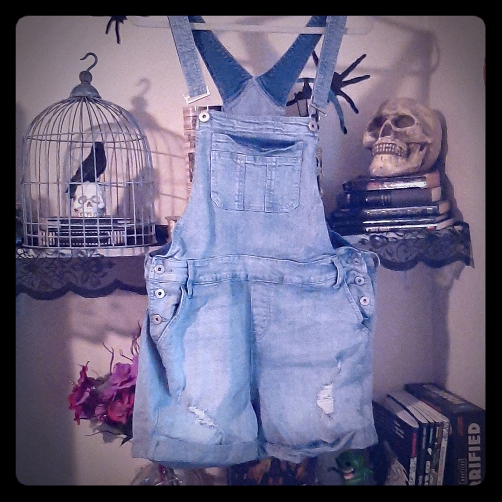 Denim overall shorts